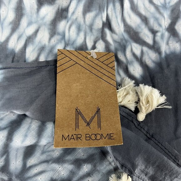 NWT Matr Boomie Blue Grey Dotted Tie Dyed Wavey Tasseled Scarf India Handmade - Picture 7 of 9
